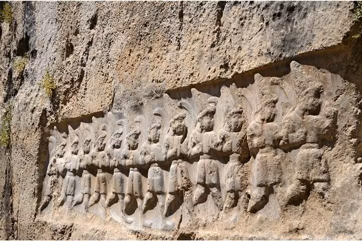 Yazilikaya rock reliefs of Hittite gods at Hattusa, featured on a private guided tour from Cappadocia