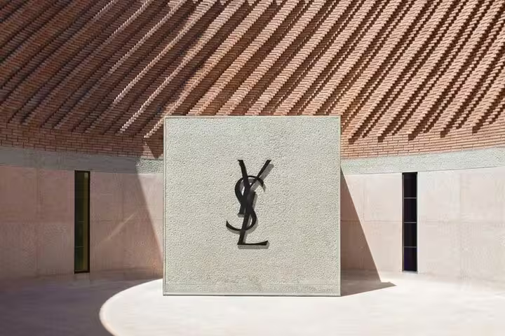 Yves Saint Laurent Museum Marrakech courtyard, modern facade stop on a half-day sightseeing tour with a local