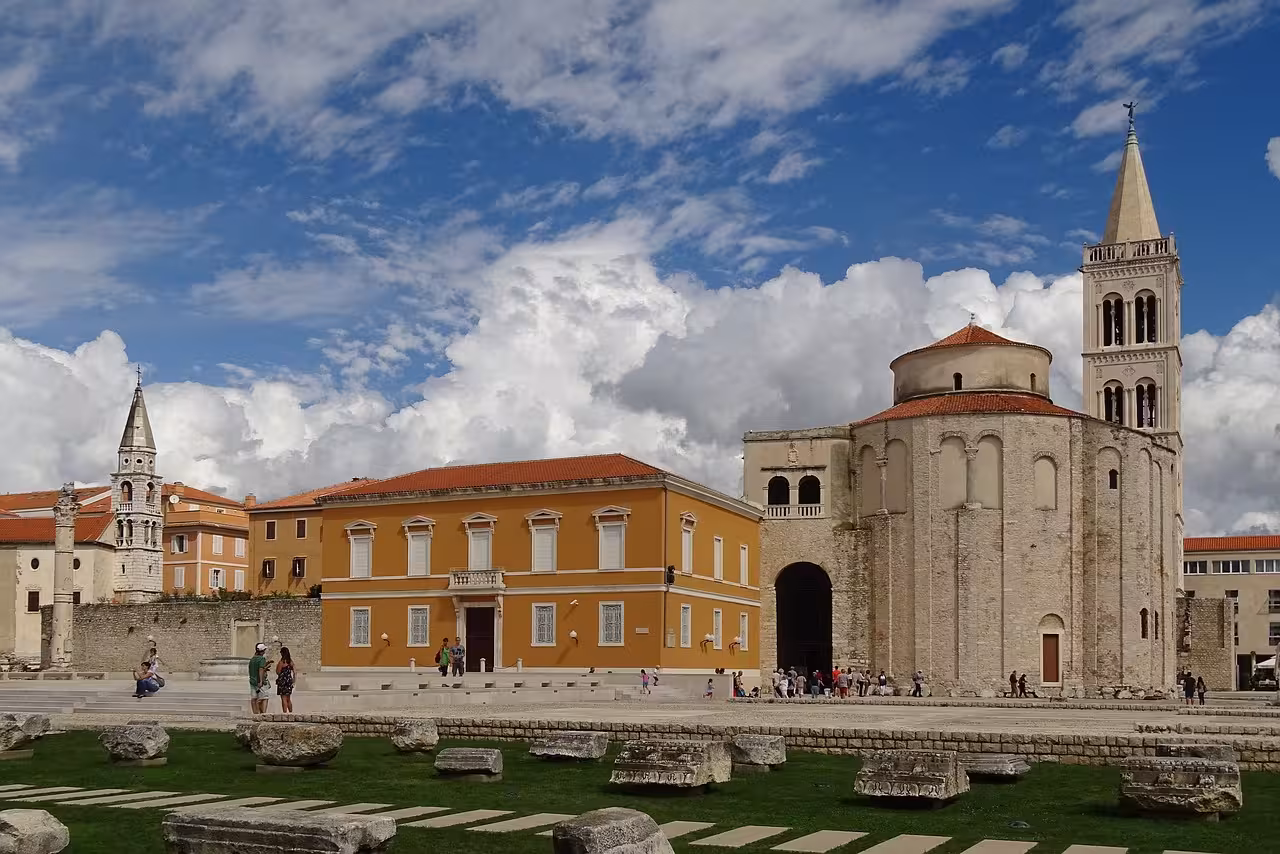 Zadar Roman Forum ruins with St Donatus Church and bell tower, highlight of Nin & Zadar combo tour