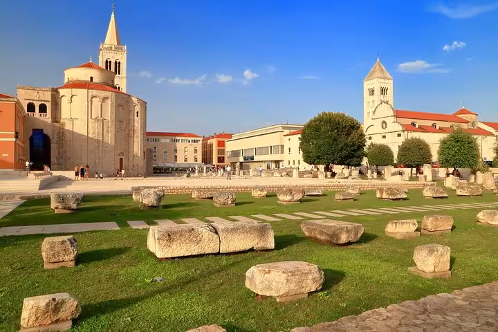 Zadar Roman Forum and St. Donatus Church, scenic start of Plitvice Lakes private tour to Zagreb