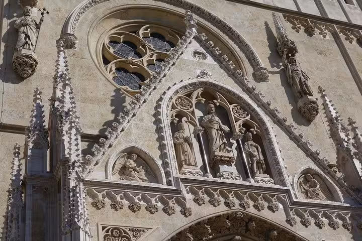 Gothic facade details of Zagreb Cathedral, must-see landmark on a private day trip from Vienna