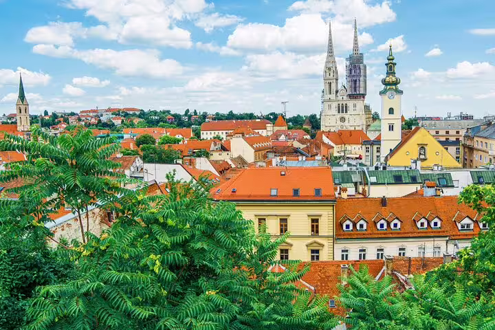 Panoramic Zagreb Upper Town skyline with Cathedral spires, ideal for a self-guided scavenger hunt tour