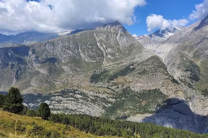 Alpine mountain panorama above the Aletsch region, scenic viewpoint on Zurich day trip to the Swiss Alps