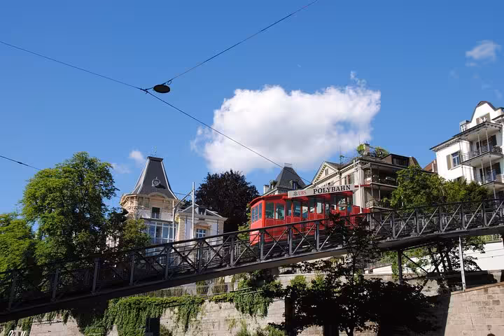 Red Polybahn funicular in Zurich old town, a highlight of Zurich 360 city walk tour including hidden spots