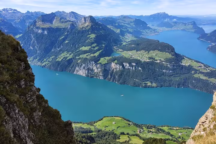 Panoramic Lake Lucerne and Swiss Alps view from Mount Rigi on Zurich day tour via steep funicular