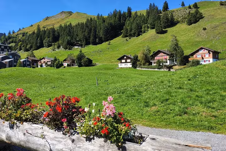 Traditional Swiss chalets and green Rigi meadows near Zurich, a scenic stop on the Mount Rigi day trip