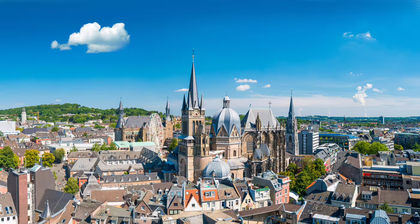 Panoramic view of Aachen Cathedral and city skyline, key landmark on Aachen in 1 day self-guided audio walk