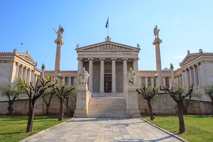 The majestic facade of the Academy of Athens, a key site on the Athens Highlights Shore Excursion tour.