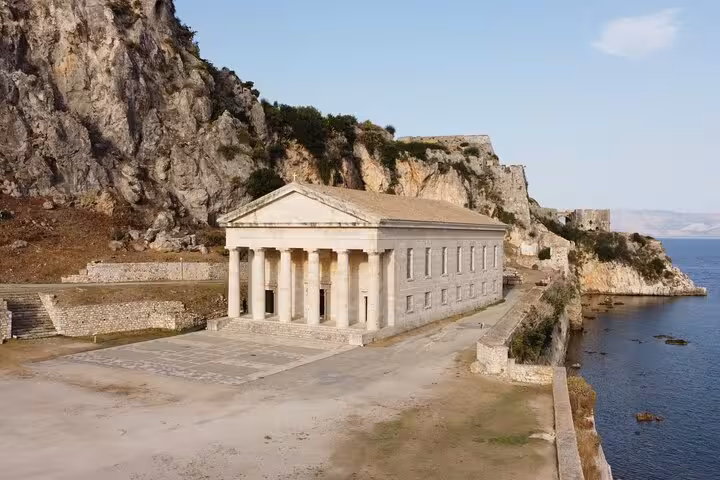 Achilleion Palace in Corfu with neoclassical columns, highlight stop on a private guided shore excursion