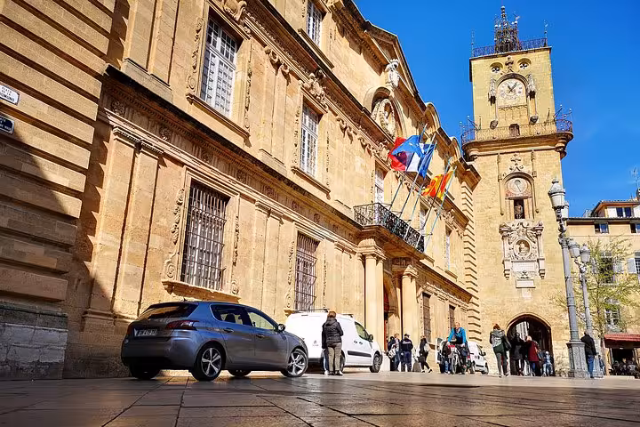 Aix-en-Provence Town Hall and clock tower on a full-day shore excursion from cruise port to Avignon and Aix