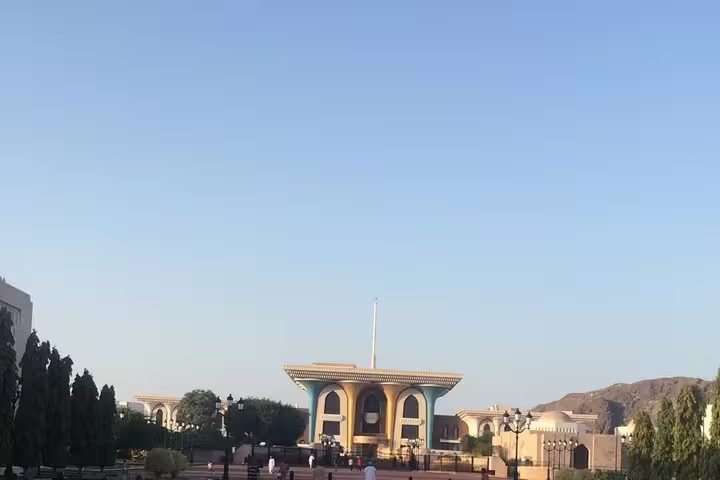 Explore the architectural beauty of Al Alam Palace in Muscat during a private morning tour led by an Omani guide.