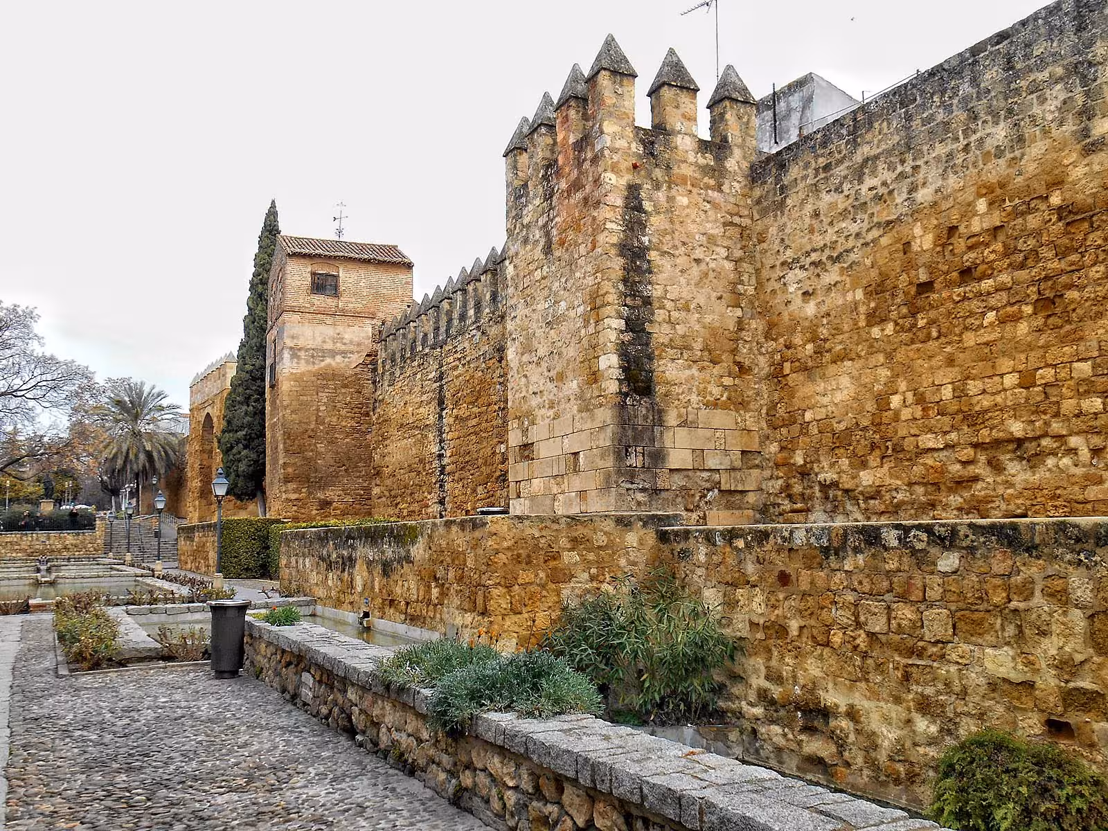 Medieval Alcázar de los Reyes Cristianos walls in Córdoba, key stop on a free walking tour of the old town