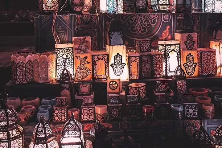 Colorful lanterns and souvenirs in Alexandria bazaar, a stop on the Alexandria Port Citadel and museum tour