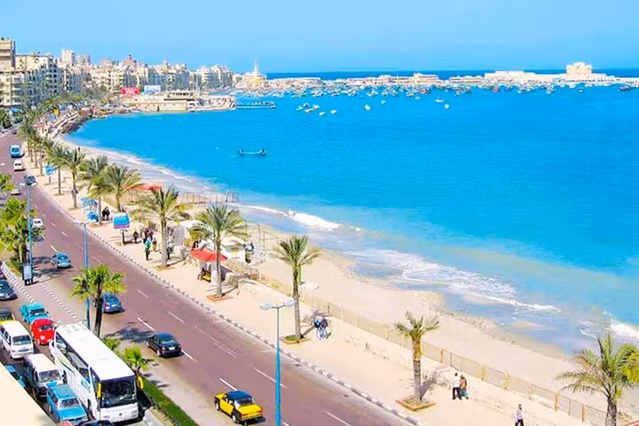 Alexandria Corniche and Mediterranean coastline, scenic stop on 2-day private Hurghada to Cairo & Alexandria tour