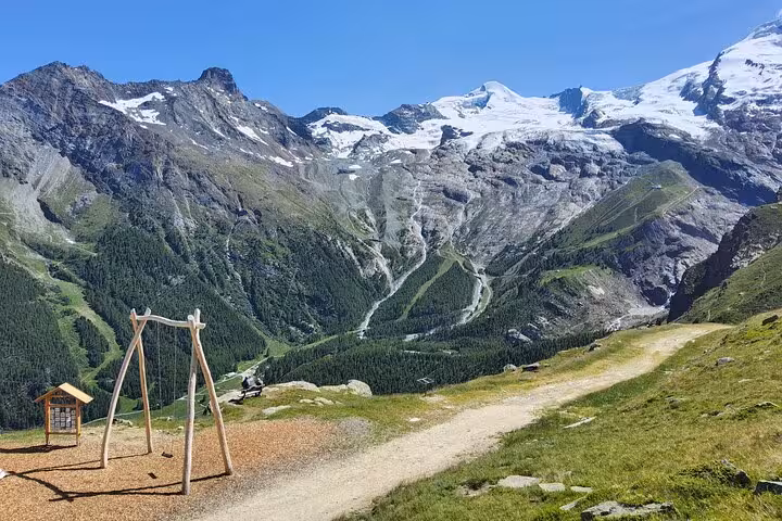 Alpine hiking trail with glacier panorama in the Swiss Alps, hidden gems on Zermatt and Jungfrau tour