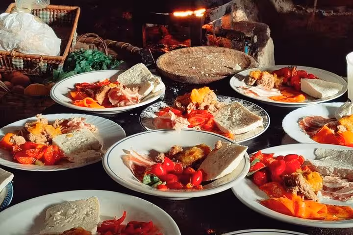 Traditional Italian meal spread with fresh ingredients, enjoyed after hiking the Path of the Gods on the Amalfi Coast.