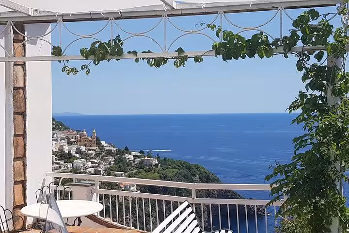 Terrace view over Amalfi Coast and blue sea, scenic stop on Ravello Amalfi Positano day tour from Rome