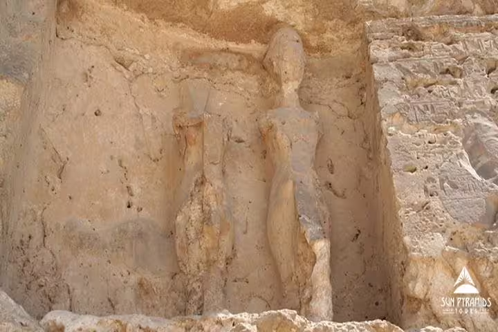 Rock-cut Amarna tomb relief in El Minya, Egypt, on a private day tour from Cairo by car
