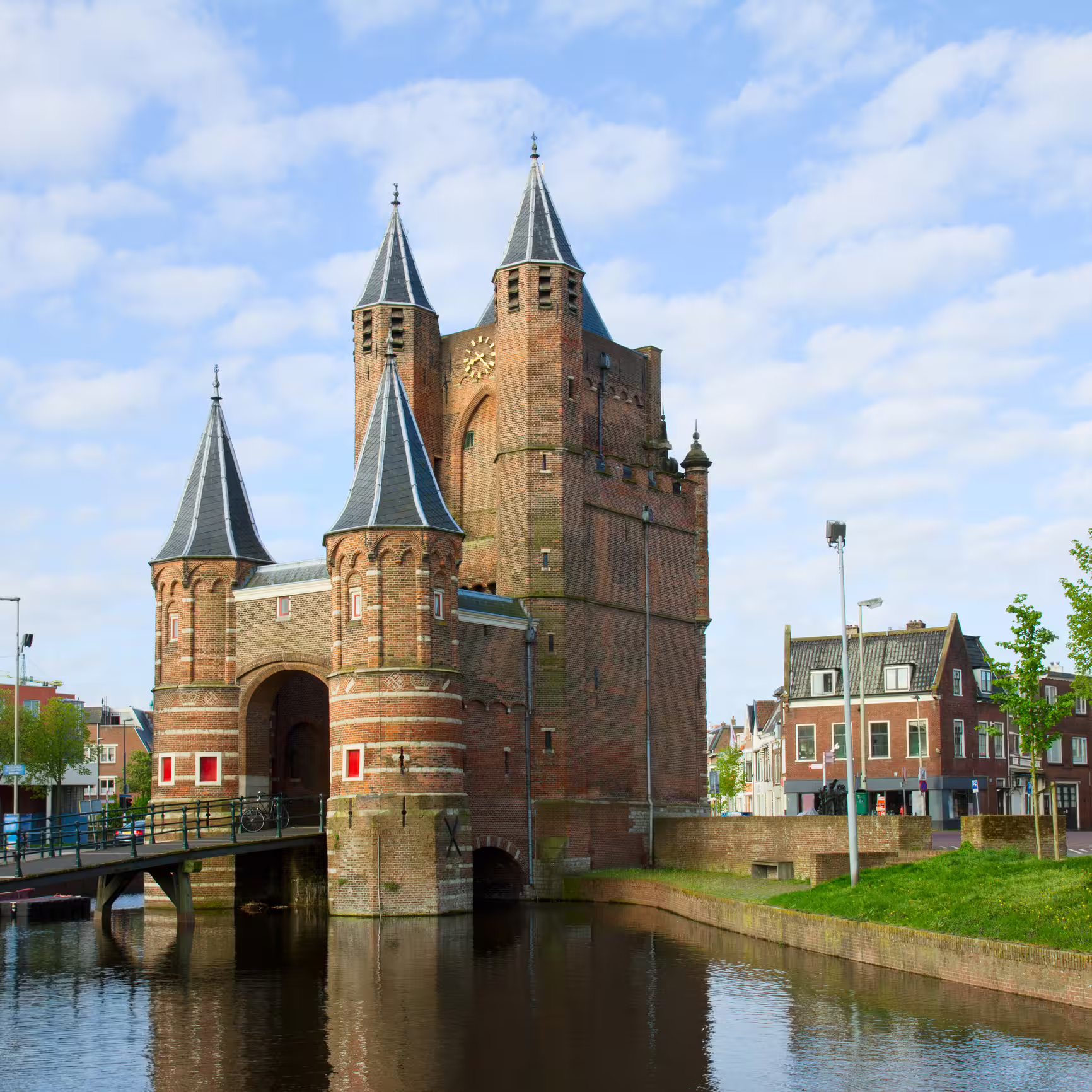 Amsterdamse Poort city gate in Haarlem by the canal, featured on Haarlem in 1 day audio walking tour