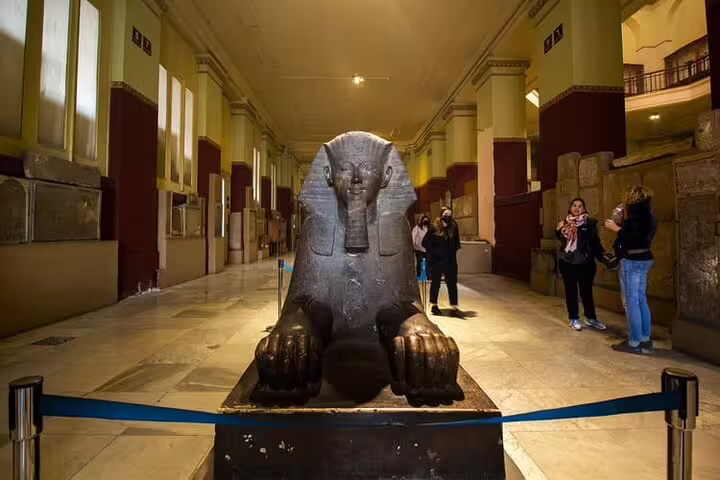 Ancient sphinx statue inside the Egyptian Museum Cairo gallery, highlight of National Museum and Citadel tour