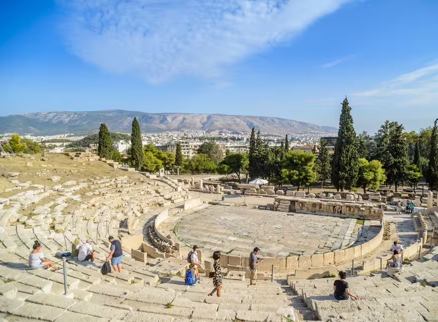 Panoramic view of Ancient Theatre of Dionysus on Acropolis Morning tour in Athens, Greece