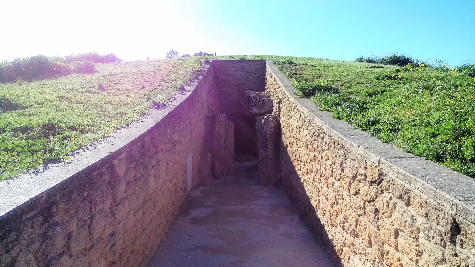 Entrance corridor at Antequera Dolmens archaeological site on a private tour from Costa del Sol, Spain