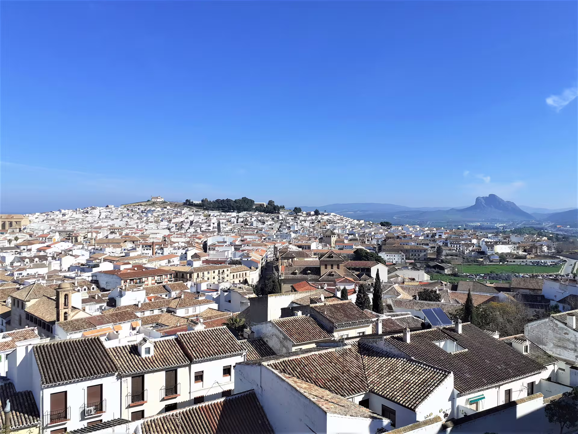 Panoramic Antequera rooftops and countryside on a private day trip from Costa del Sol, Andalusia
