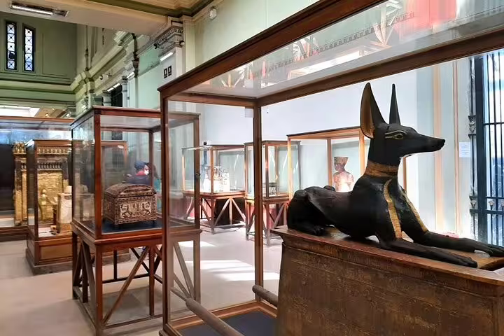 Anubis jackal statue display at the Egyptian Museum Cairo on a private minivan day tour from Giza