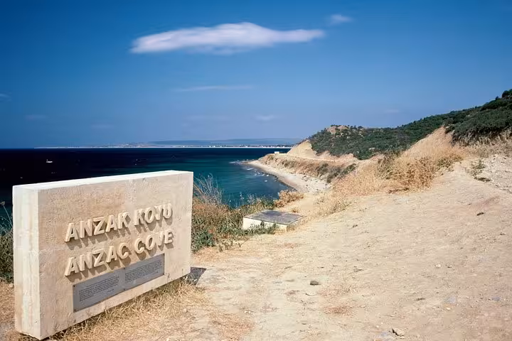 Anzac Cove memorial sign overlooking the Gallipoli coastline, a key stop on a 10-day Turkey highlights tour