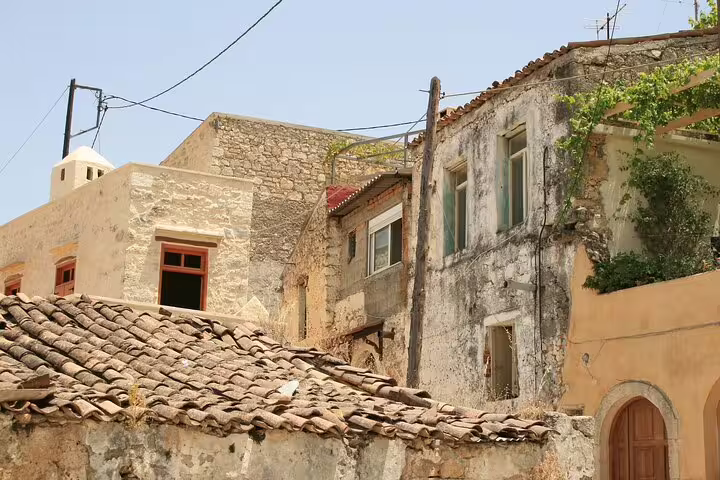 Charming rustic village houses in Apokoronas, Crete, showcasing traditional architecture on a private exploration tour.