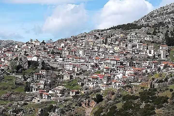 Arachova hillside village near Delphi with red-roof houses, highlight of 2-day private Greece tour itinerary