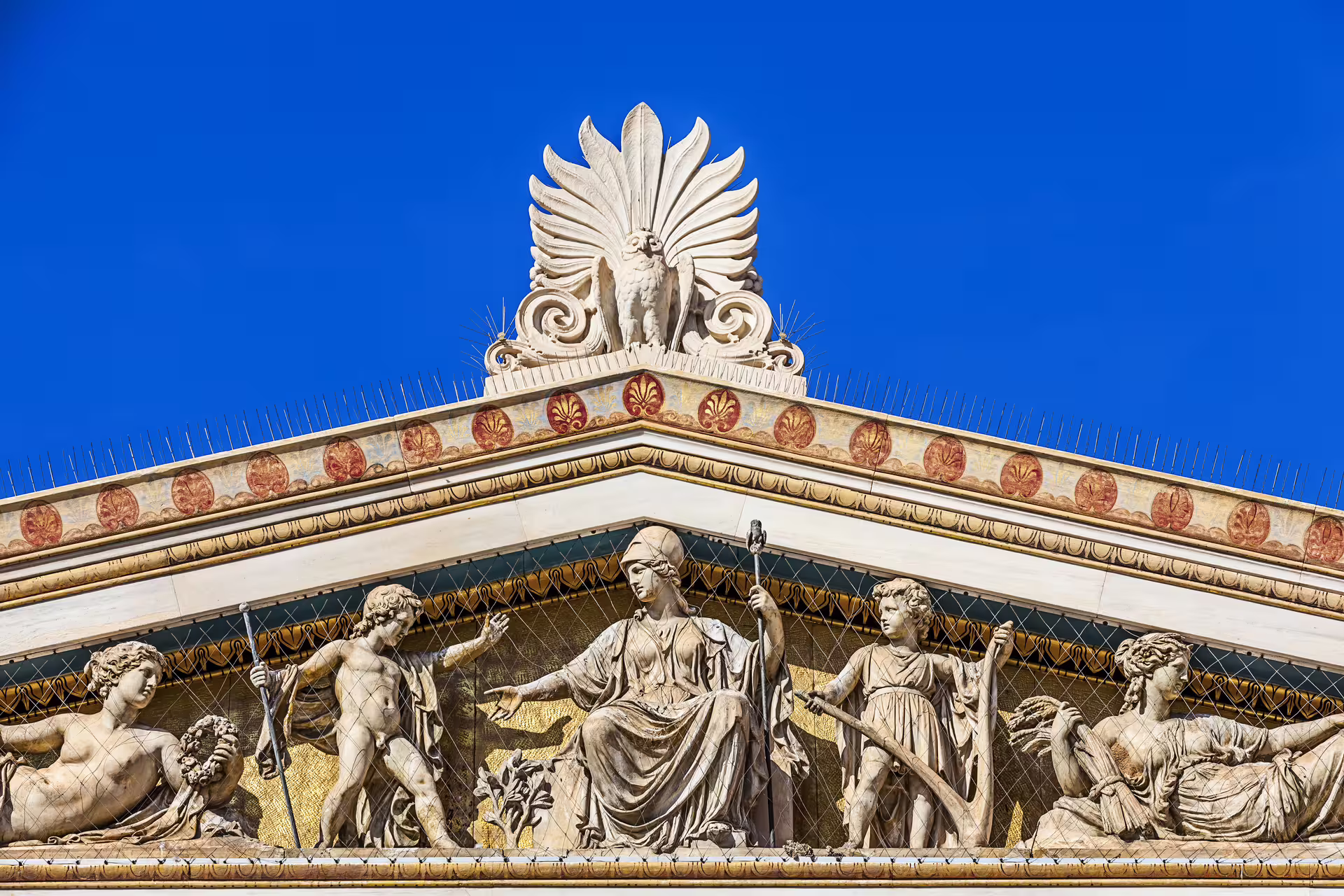 Close-up of Athens Academy pediment sculptures, a highlight on small-group Athens sightseeing tour with Acropolis tickets