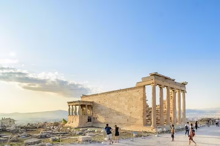 Temple of Athena Nike on the Acropolis at sunset, highlight of an Athens private walking tour with tastings