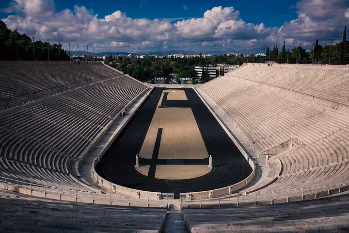 Ancient Athens stadium track view on private Athens airport arrival service plus 1-hour guided orientation tour