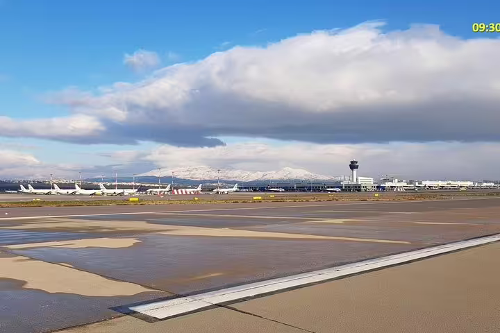 Athens International Airport runway view, meet-and-greet for private transfer from Athens to Porto Heli Amanzoe