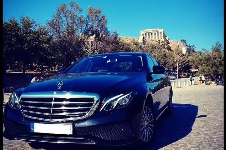 Executive black Mercedes limousine for Athens Airport to Syntagma Square private transfer in central Athens