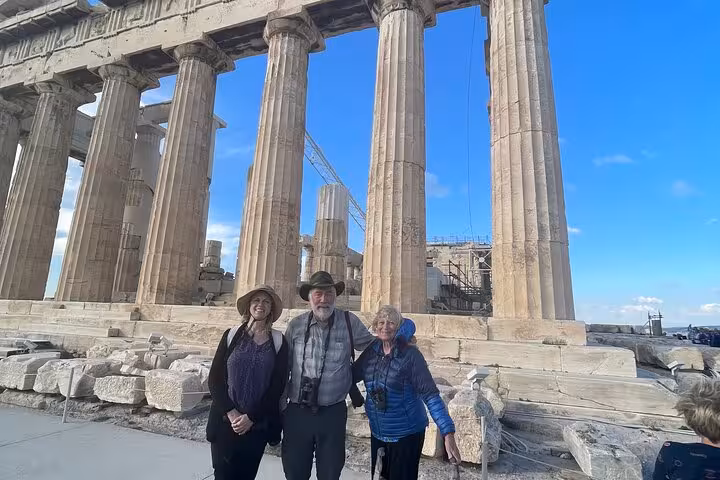 Tourists exploring the iconic Parthenon on the Athens Highlights Shore Excursion full-day private tour.