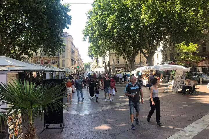 Avignon city center market street, ideal stop on an e-Scavenger hunt self-guided walking tour