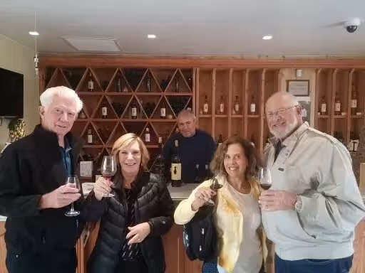 Guests raising glasses at a Rhône Valley winery tasting near Avignon, Châteauneuf-du-Pape day tour