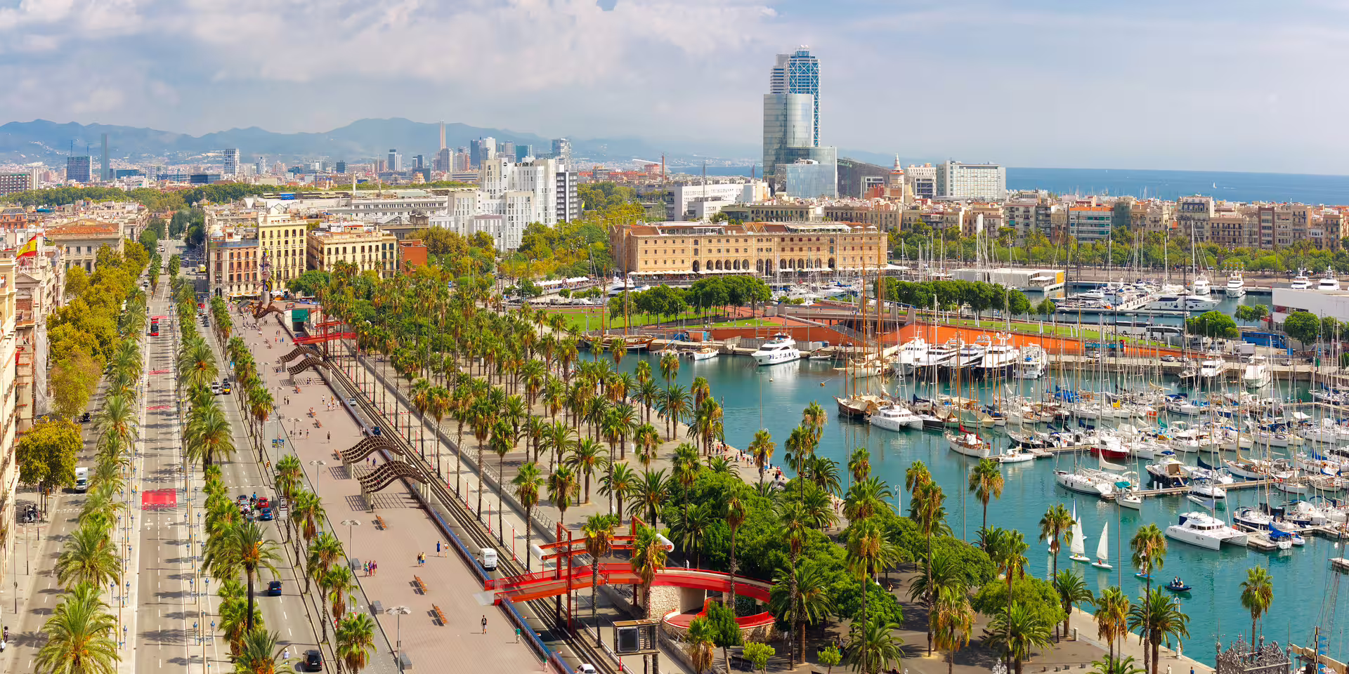 Barcelona waterfront and Port Vell skyline, scenic highlight near the Gothic Area on a 1-day walking tour audioguide