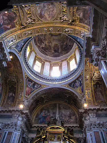 Baroque dome and frescoed ceiling of Basilica di Santa Maria Maggiore in Rome, Italy, seen on an expert-led interior tour
