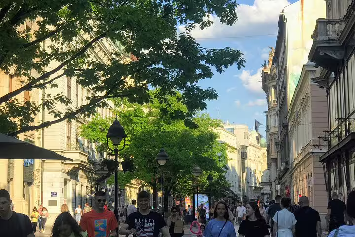 Crowds on Knez Mihailova Street in Belgrade, walking route for White Emigration and Russian Revolution history tour