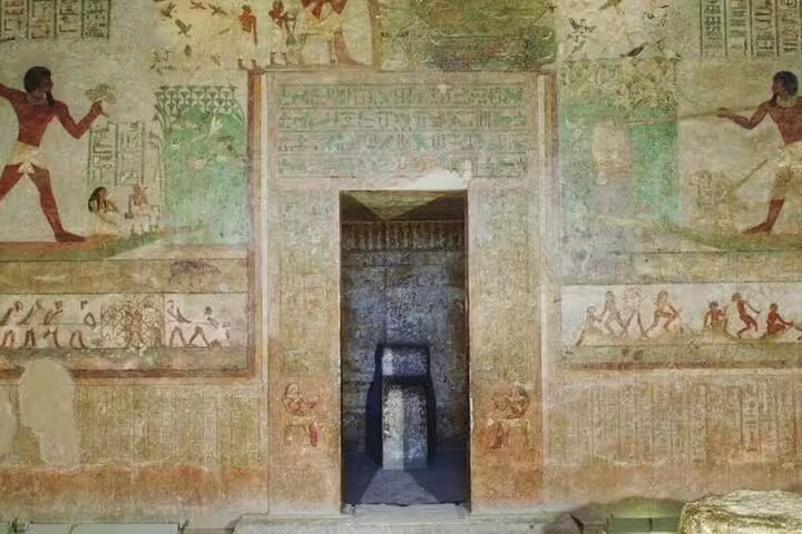 Painted tomb chamber at Beni Hasan, El Minya, explored on a private day tour from Cairo with car transfer