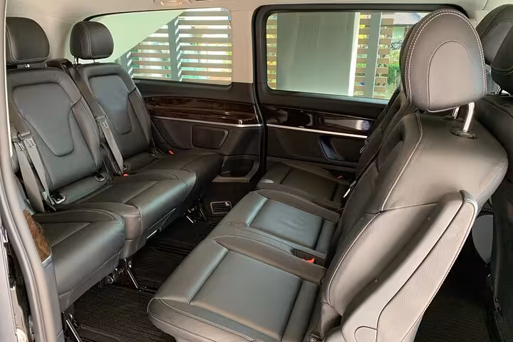 Luxurious leather interior of a transfer van from Bologna airport to Ravenna cruise terminal.
