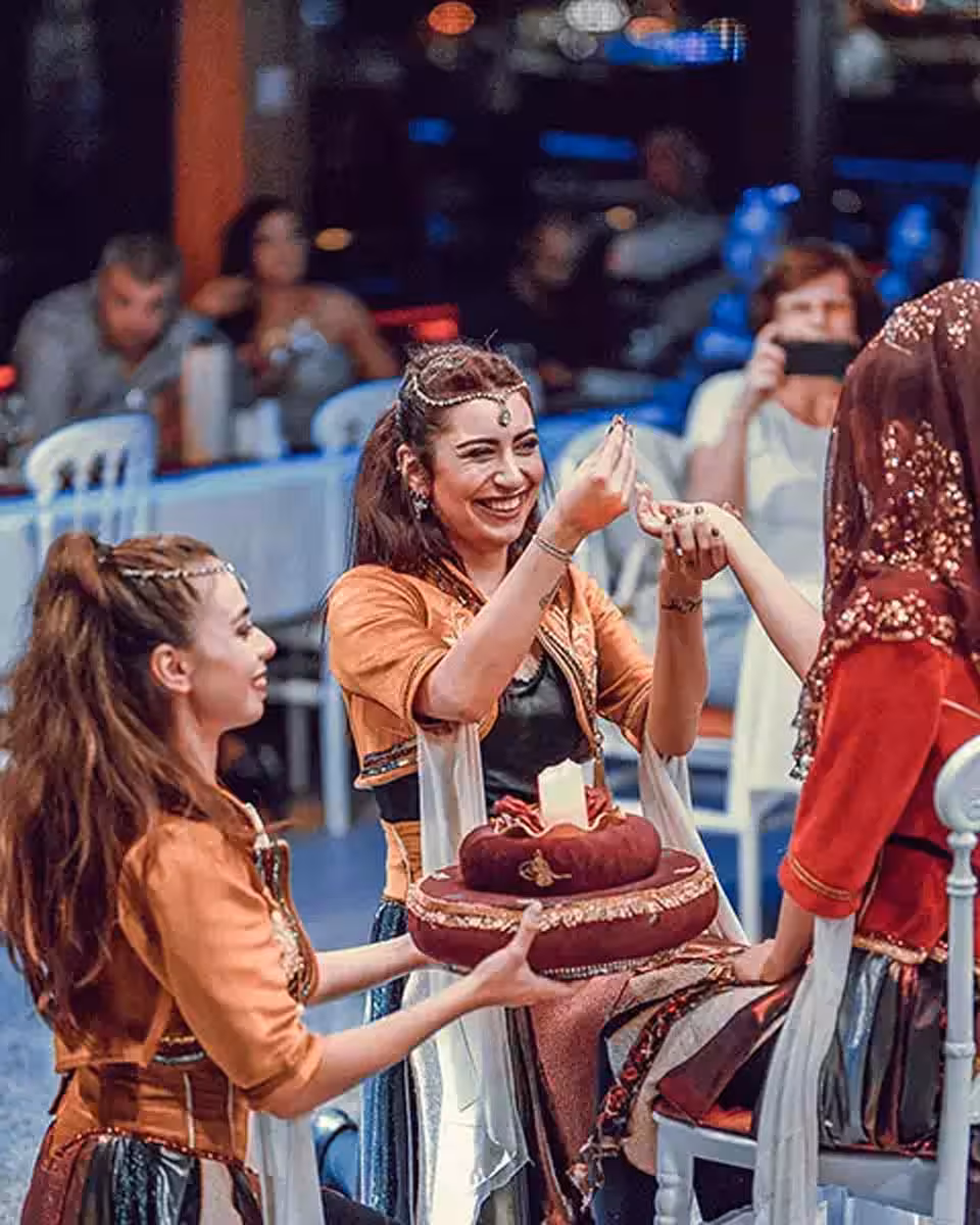Henna night ceremony on Bosphorus dinner cruise in Istanbul with traditional dancers and live entertainment