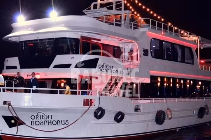 Orient Bosphorus yacht at night for Turkish Night boat tour with dinner, live show and Istanbul cruise
