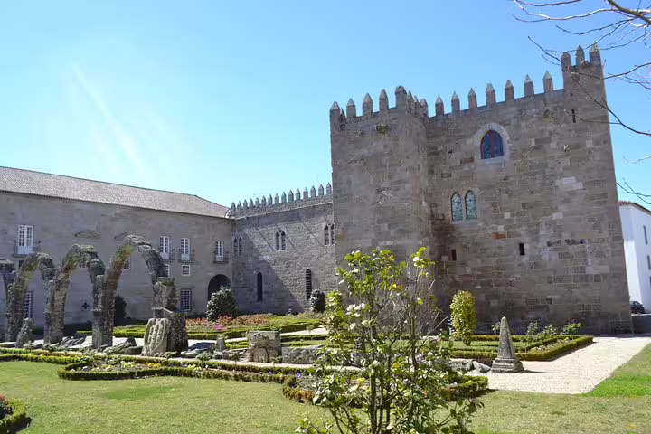 Medieval architecture and manicured gardens at Braga's Archbishop's Palace on a private tour from Porto.