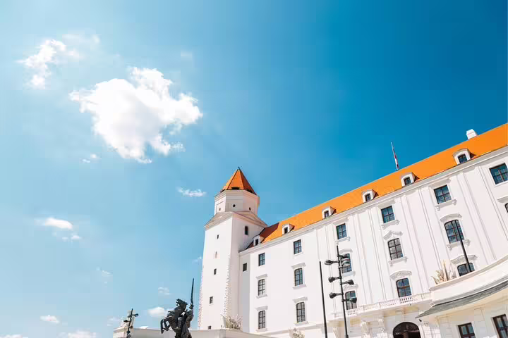 Bratislava Castle exterior under blue sky, key stop on Bratislava scavenger hunt self-guided highlights tour
