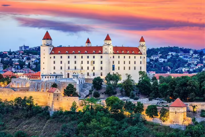 Bratislava Castle panoramic view at sunset, perfect landmark for a self-guided scavenger hunt tour