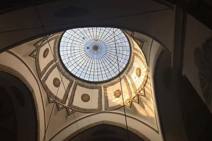 Glass skylight dome inside historic Bursa monument visited on a private day trip from Istanbul